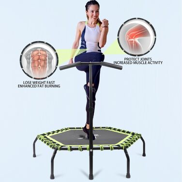 Трамплін для фітнесу 112 см, міні-трамплін для дому, регульована ручка (3 положення), система пружин, до 150 кг
