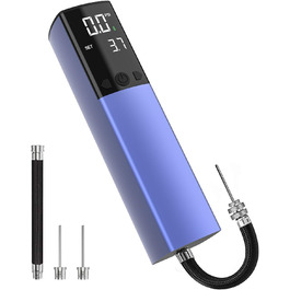 Електричний насос для м'ячів з манометром та LCD-дисплеєм (2 голки, 1 насадка) - для футболу, баскетболу, волейболу, блакитний