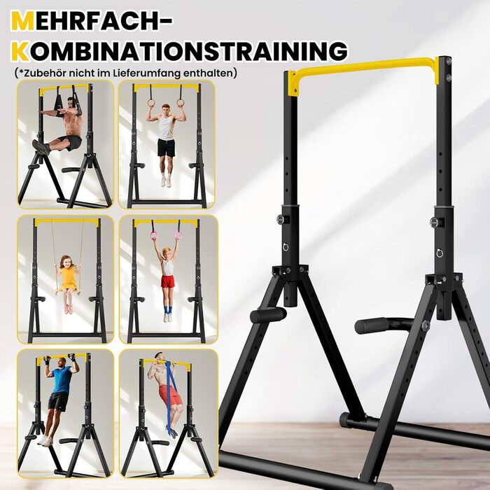 Стійка для віджимань та підтягувань DOBESTS Faltbar Power Tower - багатофункціональний тренажер для дому, чорний (4 жовтих акцентів)