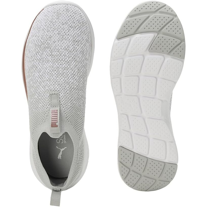 Жіночі кросівки Puma Softride Remi Slip-on Knit — вузкові бігові кеди для вулиці, сірі з білим та рожевим золотом, розмір 39 EU