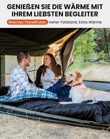 Спальний мішок KingCamp Flannel для дорослих, 3-4 сезони, ультралегкий, бавовна, теплий, ковдровий, водонепроникний, для кемпінгу, чорний, L, блискавка