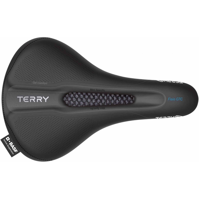 Велосипедне сідло Terry Fisio GTC Gel Max для чоловіків, чорне, гелеве, з мікрофіброю DuraLux, сталеві рейки, ширина 12-15 см