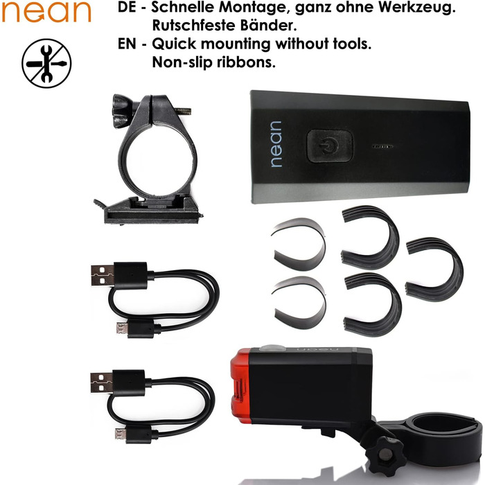 LED-велофара Nean з акумулятором, комплект освітлення StVZO, 50 LUX, 8 Candela