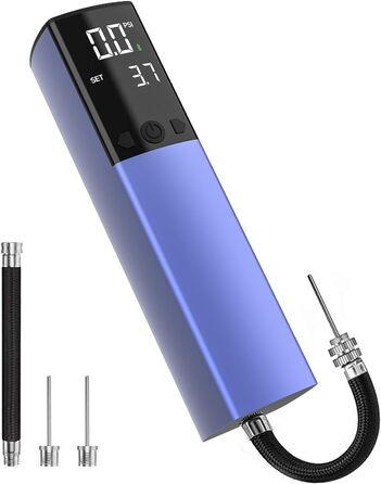 Електричний насос для м'ячів з манометром та LCD-дисплеєм (2 голки, 1 насадка) - для футболу, баскетболу, волейболу, блакитний