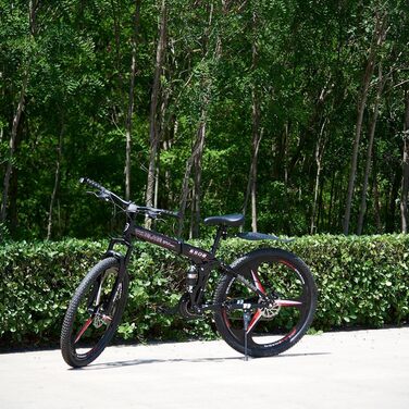 Складаний гірський велосипед MTB 26 дюймів, 21 швидкість Shimano, двоподівесна система, легка рама, спортивний велосипед для дорослих, чорно-червоний
