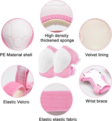 Набір наколінників Kinder 6 в 1: захист для колін, ліктів та зап'ясть. Підходить для скейтбордингу, інлайнів, Hoverboard, велосипеда (Рожевий, Білий)