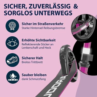 HUDORA Scooter Start 200: стабільний висувний ролер з алюмінію, регульована висота, складаний, для дітей та дорослих (до 100 кг), з підніжкою, фіолетовий