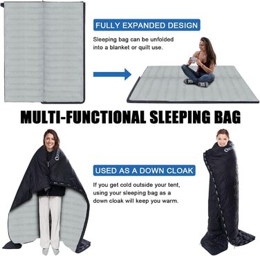 Спальний мішок ультралегкий, компактний, 3-4 сезони, для кемпінгу та трекінгу, чорний