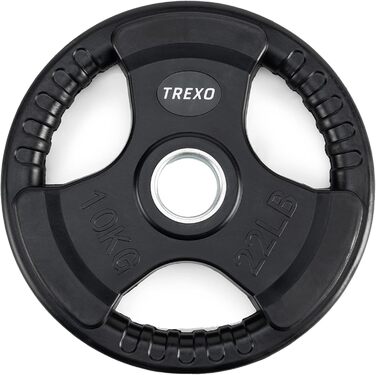 Диск для штанги з ручками TREXO 10 кг, чавунний, покритий, для фітнесу, кросфіту та силових тренувань