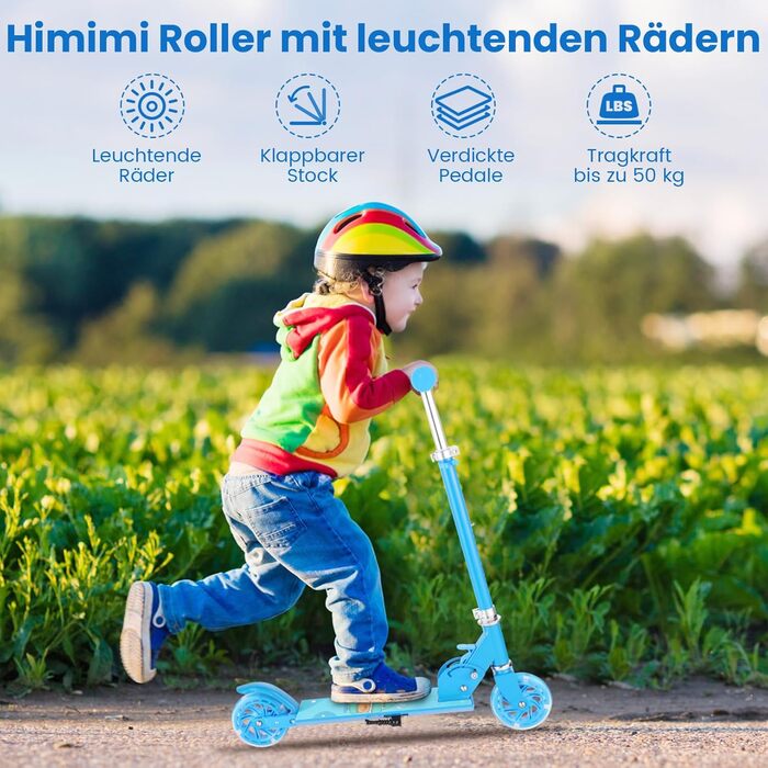 Самокат Kinderroller складний, алюмінієвий, для дітей 3-8 років, синій (PU колеса)