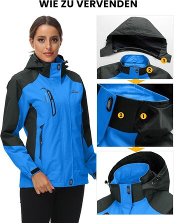 Жіноча трекінгова куртка Outdoor, вітронепроникна та водонепроникна куртка-дощовик, дихаюча функціональна куртка з відстібаною капюшоном (Блакитна, M)