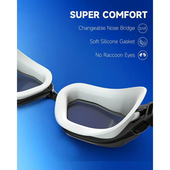 Окуляри для плавання Findway з антизапарюючим покриттям та UV-захистом, поляризовані, для чоловіків, жінок, підлітків, з запасним носовим упором, не пропускають воду, чіткий огляд, чорний & білий/поляризована димна лінза