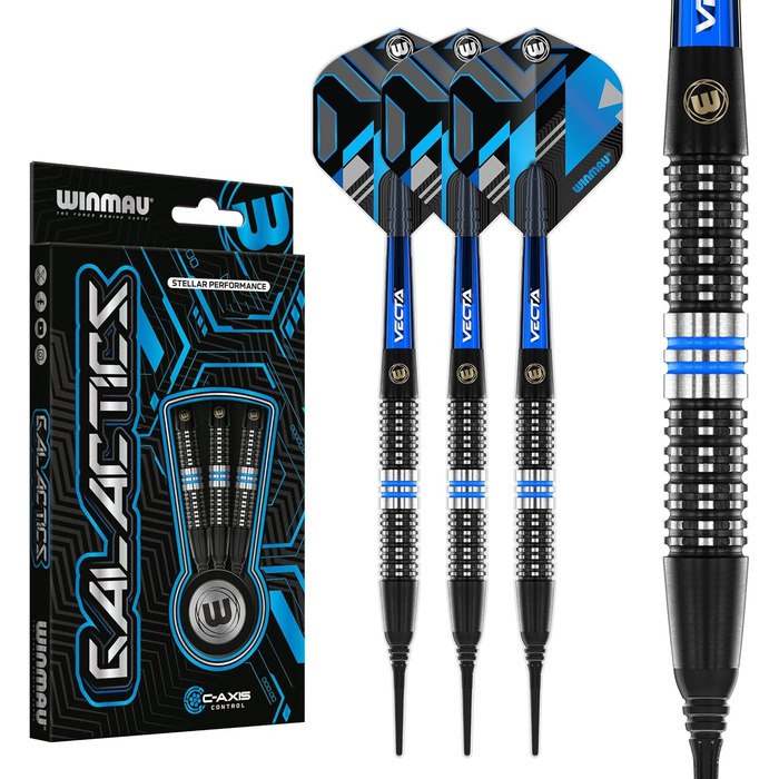 Дартс набір WINMAU Galactics 90% вольфрам, професійний, 18г Soft Tip, 24г/26г Steel Tip, з крилами та стрижнями