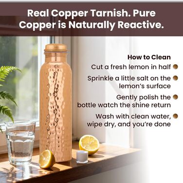 Куперна пляшка для води, 1000 мл, з кришкою та сумкою, витікає захищена, для йоги та офісу (1 шт., натуральний мідь)