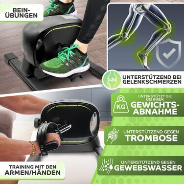 Тренажер для ніг Tretmann Basic Pedaltrainer — міні-велосипед для літніх людей та реабілітації, стійкий та безшумний, чорно-зелений