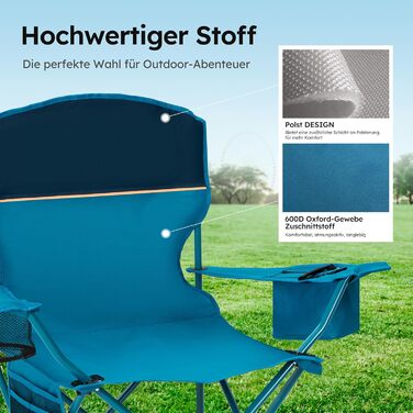 HIGH POINT SPORTS 2 шт. Складний стул для кемпінгу, риболовлі та відпочинку на природі. Зручний, з підстаканником та холодильником, до 120 кг, блакитний