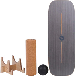 Дерев'яна баланс-борд для нейром'язового тренування з роликом, підставка та м'яч, сірий колір