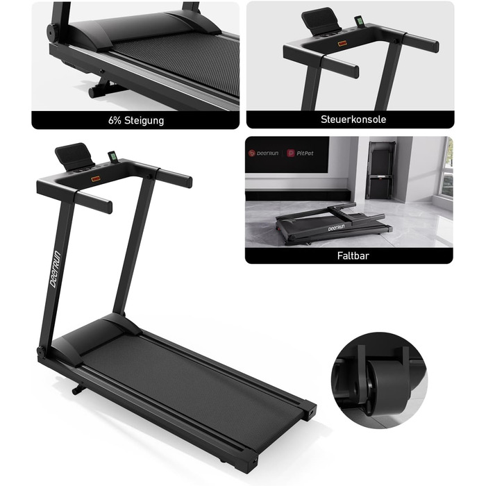 Біговий тренажер DeerRun Raceable з підтримкою High-Tech пристроїв, складний, до 158 кг, з APP-керуванням, 2573W, для дому, з курсами та мульти-режим, чорний