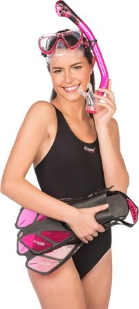 Комплект маски та трубки Cressi Bonete Pro Dry S/M рожевий прозорий - для фрідайвінгу та снорклінгу