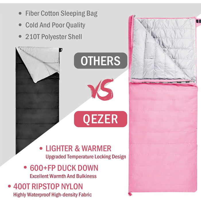 Пуховий спальний мішок Ultraleicht, компактний, для кемпінгу та трекінгу, 3-4 сезони, Outdoor/Indoor (Рожевий)