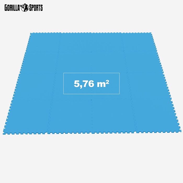 Набір захисних пазл-матів для підлоги GORILLA SPORTS, EVA піна, 60x60x1.2 см, 16 шт (5.76 м²), протиковзні килимки для фітнесу та тренувань, синій