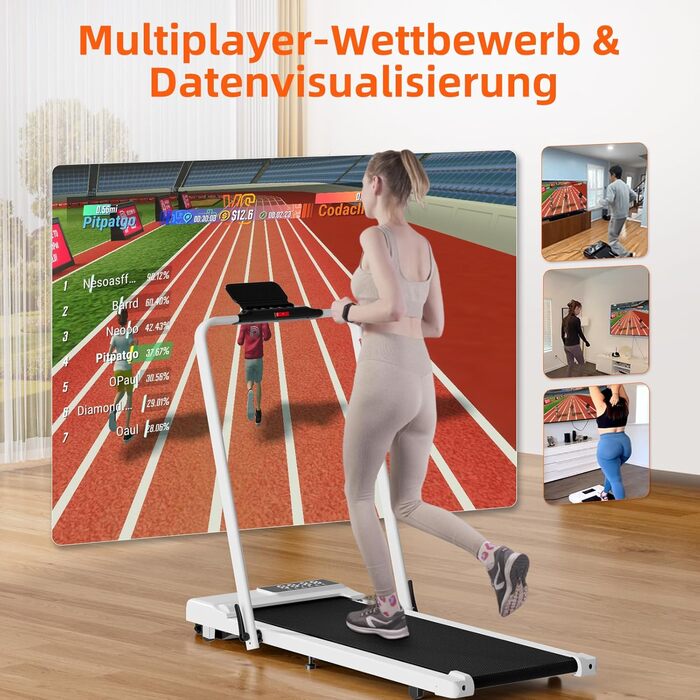 Бігова доріжка Raceable Superun Walking Pad для дому, складана, до 12 км/год, під стіл, 136 кг, з керуванням через додаток та режимом багатокористувацьких перегонів