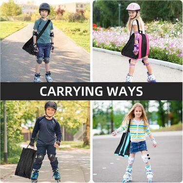 Сумка для роликових ковзанів для дітей, чорна. Зручні ручки та регульовані ремені. Ідеальна для хокею та фігурного катання.