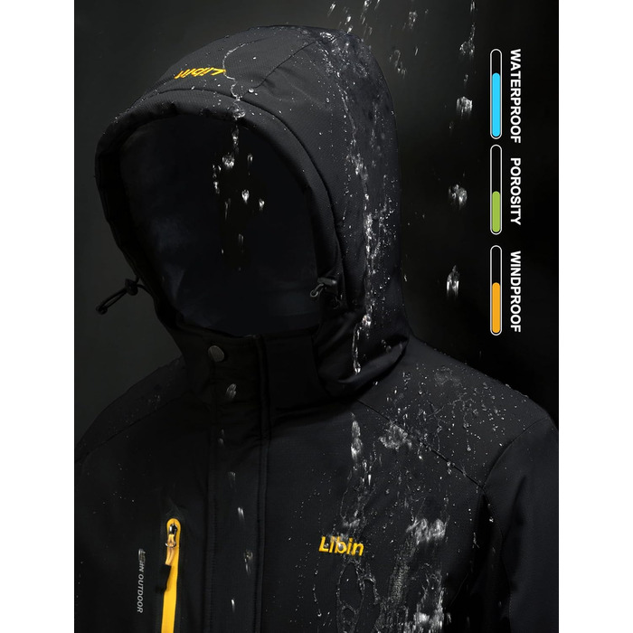 Зимова куртка Libin для чоловіків: тепла, водонепроникна, дихаюча, для катання на сноуборді та туризму. Чорний колір, розмір L