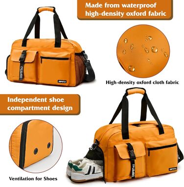 Спортивна сумка для жінок та чоловіків з відділенням для взуття та вологих речей, водонепроникна дорожня сумка Weekender для залу, басейну та сауни (Жовта)