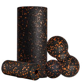 Набір для міофасціального релаксу: Foam Roller, м'ячик для фасцій, міні-ролик, дуобол для йоги та масажу (Синьо-чорно-помаранчевий)