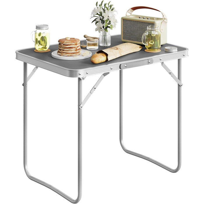 Складаний туристичний стіл Woltu для пікніка, відпочинку на природі та в саду, 70x50x60 см (алюміній + MDF)