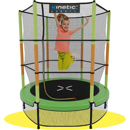 Дитячий батут KINETIC SPORTS 140 см з гумовою підвіскою, захисною сіткою на блискавці, м'яким бортиком і сіткою для підлоги – ігровий батут для дому