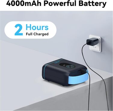 Електричний насос для SUP, каяк, човен: TOPUMP 20PSI TPS260, акумулятор, авто-вимкнення, накачування/здування, Type-C, блакитний