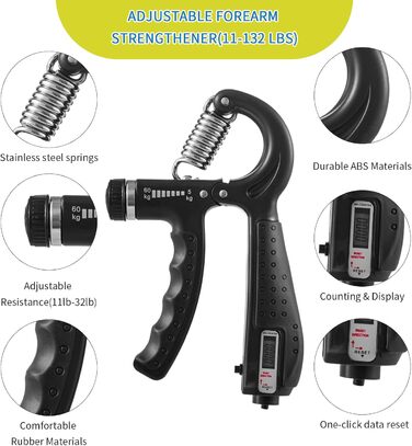 Набір для тренування сили хвата (7 шт.): регульовані тренажери зап'ястя, сумка для зберігання, розтягувач пальців, тренажер зап'ястя, кільце для тренувань та куля для зняття стресу