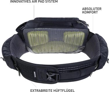 Поясна сумка EVOC HIP Pack PRO 3 л з питною системою 1,5 л, чорна, вентиляція, регульований ремінь
