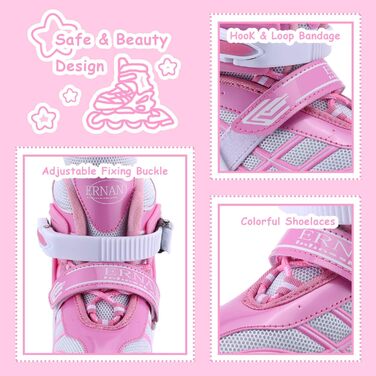 Дитячі ролики Kinder для дівчаток, регульовані на 4 розміри, світлові колеса, рожеві (EU 36-40)