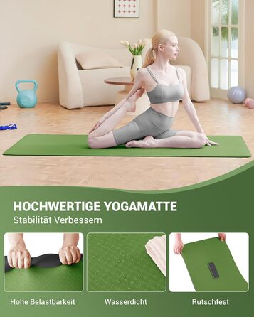 Йога мат для жінок Good Nite: неслизька поверхня, товщина 6 мм, 183x61 см, з чохлом, для йоги, пілатесу, фітнесу, зелено-чорний колір