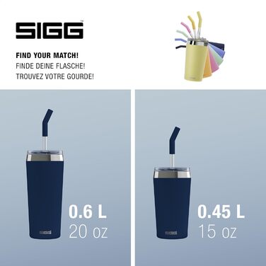 Термочашка SIGG Travel Mug Helia з багаторазовою скляною трубочкою та щіточкою для чищення, герметична, BPA-free, нержавіюча сталь 18/8, 0,6 л, Night Ink