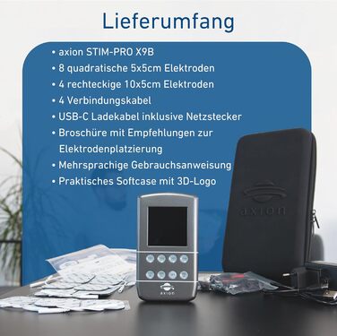 Апарат TENS EMS STIM-PRO X9B з 4 каналами та 8 електродів для болісної терапії, масажу та м'язового стимулювання - axion® (3) X9B