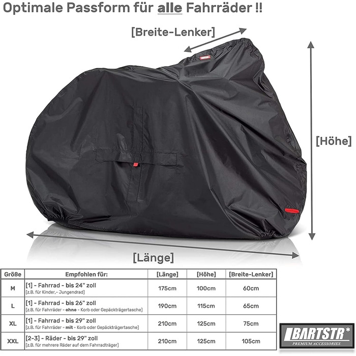 Водонепроникний чохол для велосипеда BARTSTR XL, 210x125x75 см - захист від негоди, міцний матеріал