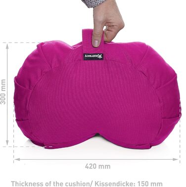 Подушка для йоги BODYMATE Halbmond 42x30x15 см, рожева - гречане лушпиння, бавовняний чохол, подушка для медитації