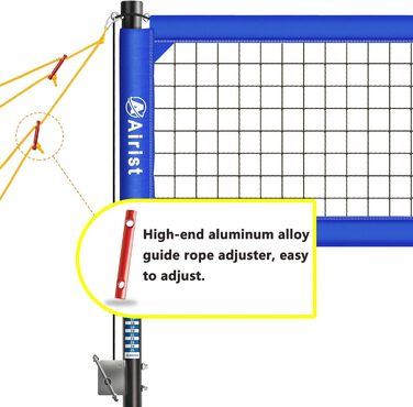 Волейбольна сітка Airist Heavy Duty для вулиці з системою проти провисання, регульовані алюмінієві стійки, професійний волейбольний комплект для двору та пляжу, сумка для перенесення (Блакитний)