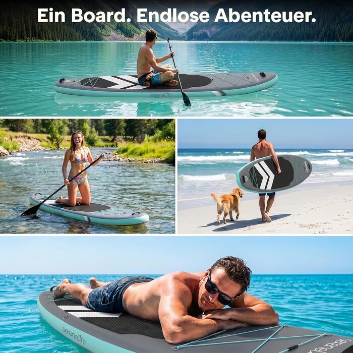 Надувний SUP дошка SereneLife 84x32 см до 160 кг для дорослих - комплект з веслом, насосом, рюкзаком
