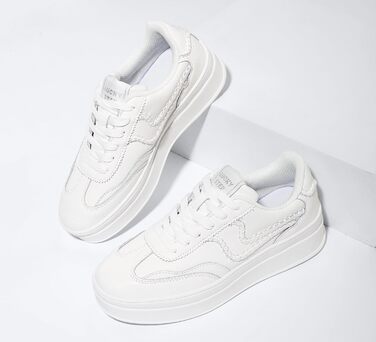 Жіночі кросівки на платформі LUCKY STEP – модні масивні кросівки, зручні шнурівки для повсякденного носіння та прогулянок з прошитими деталями, чорно-білі (білі, 42 EU)