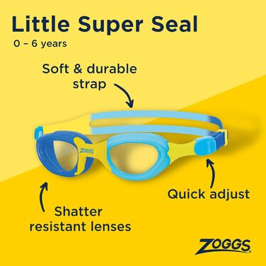 Дитячі плавальні окуляри Zoggs Little Super Seal з UV-захистом, швидке регулювання, для дітей до 6 років, синьо-жовті, прозорі лінзи