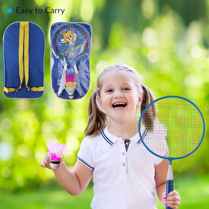 Набір для бадмінтону QKTYB для дітей від 4 до 8 років, легкий алюмінієвий, для початківців, з сумкою, для гри в приміщенні та на вулиці