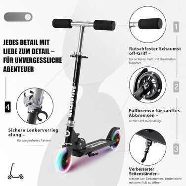 Самокат дитячий Roller 2-колісний, складаний, з LED підсвіткою коліс, регульована висота, чорний, для хлопчиків та дівчаток 3-12 років