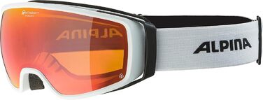 ALPINA DOUBLE JACK PLNT Q-LITE - Дзеркальна лижна маска OTG з посиленим контрастом, 100% UV-захистом для дорослих, універсальний розмір, біла матова