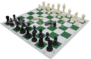 Складна шахова дошка StonKraft 46,2×46,2 см з вініловим покриттям та пластиковими фігурами (додаткова ферзь), професійний турнірний комплект