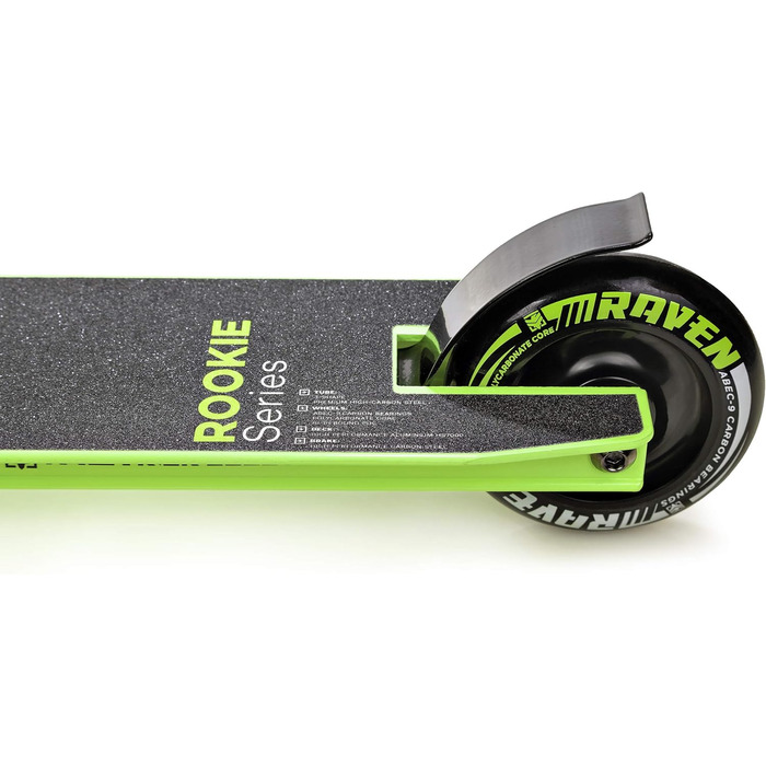 Скутер RAVEN для трюків та катання: 100 мм PU колеса, підшипники ABEC-9, колір лайм